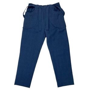 Fab'rik Paperbag Waist Pants Womens Size M Navy Blue Plaid Belted Detail Trouser